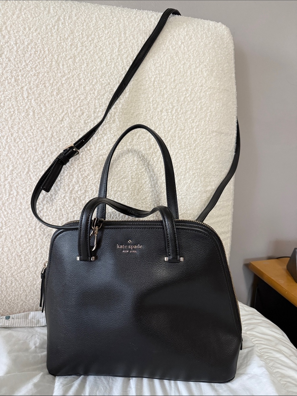 kate spade Black Pebbled Leather Satchel with Crossbody Strap